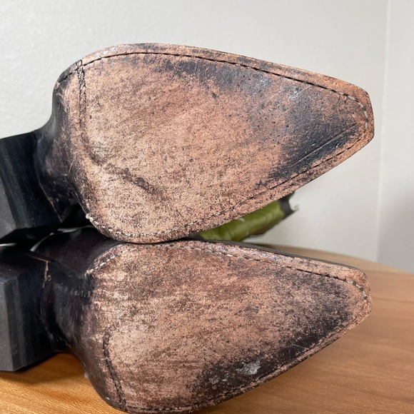 Nocona Cowboy Western Boots Brown Green Mocha Chartreuse Leather Flame 8 1/2B - Picture 11 of 16